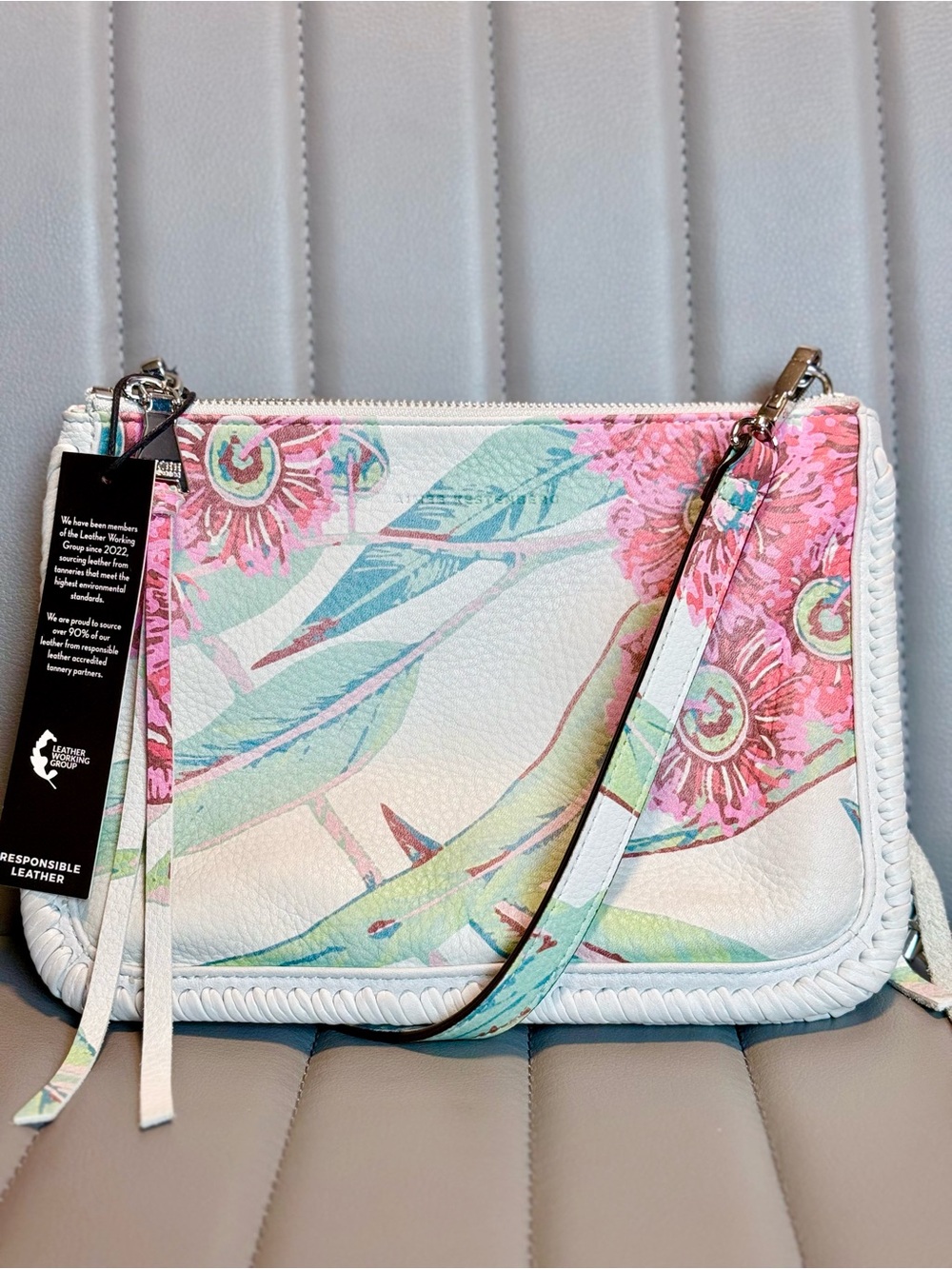Aimee Kestenberg Famous Double Entry Messenger Crossbody Eucalyptus Print Floral